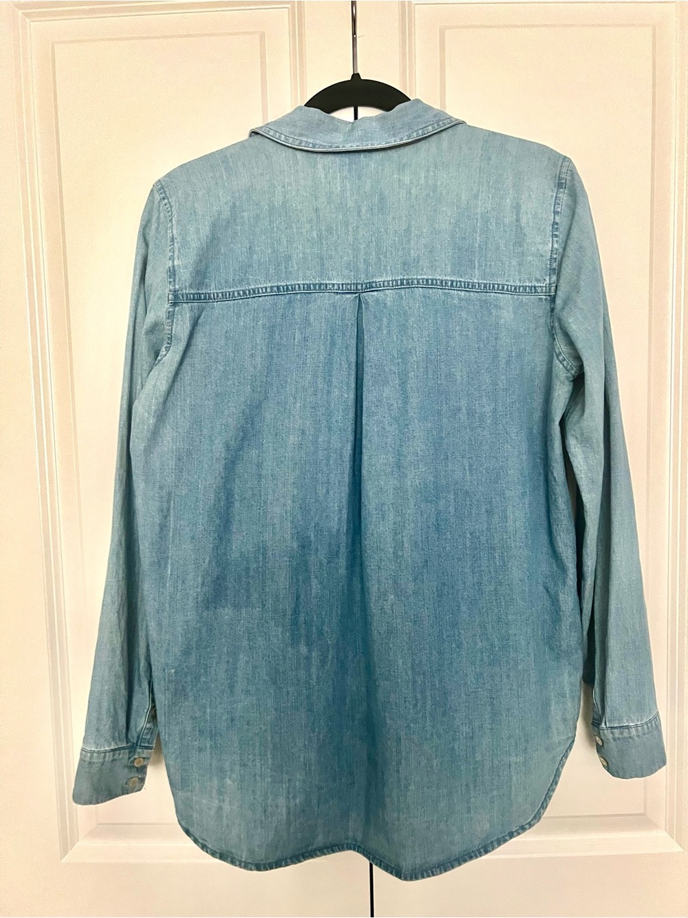 Eileen Fisher Light Wash Chambray Button Down Shirt, Size Small - Picture 9 of 12